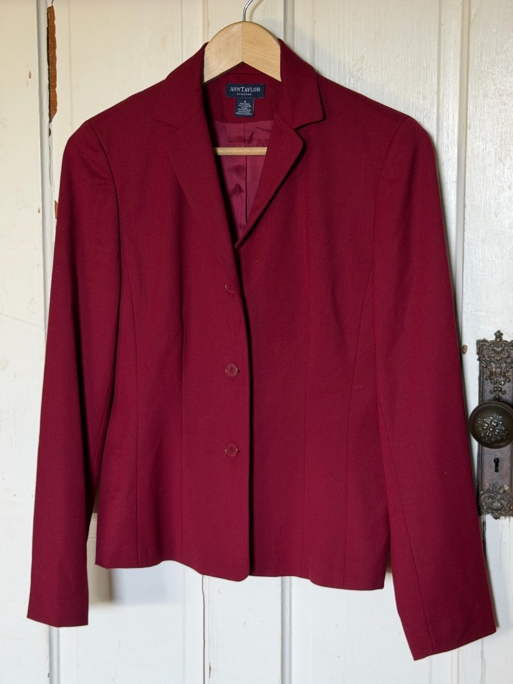 Ann Taylor Stretch Blazer Wool Blend Jacket | Hibiscus Red / Berry Tailored